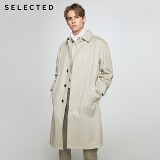 SELECTED思莱德新潮简约翻领商务中长款风衣外套T|420321048（190/108A/XXL、黑色BLACK）