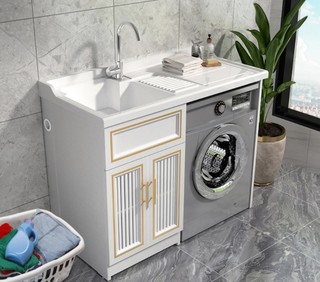 Micoe 四季沐歌 M-GXT2001 洗衣机+洗手柜套装 1.2m右盆 系列2-太空铝 优雅白