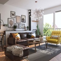 林氏木业 现代皮艺沙发组合 2087三人沙发+脚踏 深棕色+RAM1Q柠檬黄单椅