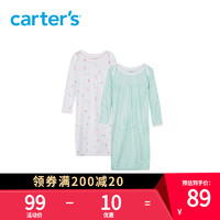 Carters婴儿睡袋纯棉新生儿睡裙宝宝睡衣2件装新生儿连体衣家居服（80cm(80-85cm) 、混色1H374110）