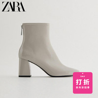 ZARATRF女鞋灰色粗跟高跟奶油时装短靴13100610002