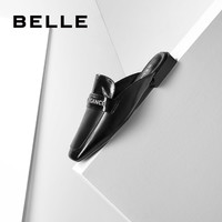 百丽穆勒拖女2020春夏新品商场同款牛皮英伦平底凉鞋BK330AH0（33、黑色）