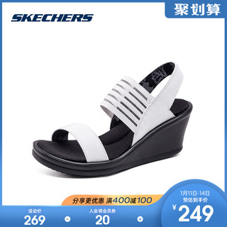skechers斯凯奇新款休闲鞋 一字带坡跟凉鞋 舒适松紧女鞋 38472（35、白色）