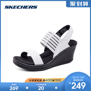 skechers斯凯奇新款休闲鞋 一字带坡跟凉鞋 舒适松紧女鞋 38472（36、白色）