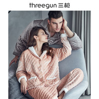 THREEGUN 三枪 睡衣情侣加绒加厚家居套装秋冬丝绒夹棉开襟保暖家居套(XL、灰(男))