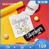 Skechers斯凯奇运动时尚卡通印花T恤女子针织圆领短袖衫L220U085（S、亮白色/0019）