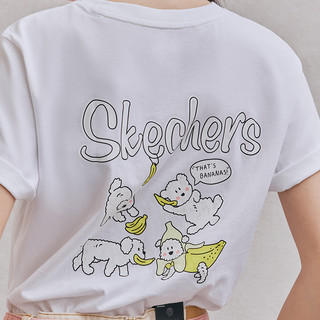 Skechers斯凯奇运动时尚卡通印花T恤女子针织圆领短袖衫L220U085（L、亮白色/0019）