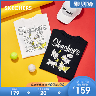 Skechers斯凯奇运动时尚卡通印花T恤女子针织圆领短袖衫L220U085（L、碳黑/0018）