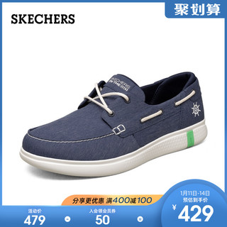 Skechers斯凯奇秋季新品女子一脚蹬鞋时尚休闲帆布鞋帆船鞋136151（35、海军蓝色/NVY）