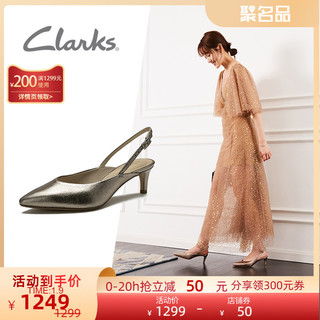 clarks其乐女鞋2020新款仙女风猫跟一字带浅口尖头包头后空单鞋女（37.5、黑色）