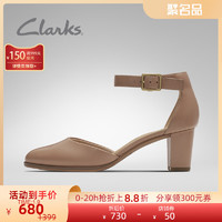 clarks其乐女鞋2020新款英伦复古经典粗高跟扣带正装单鞋女侧空（35.5、浅粉色）