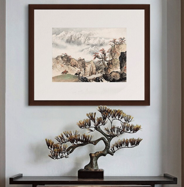 《祁连山麓》关山月 背景墙装饰画挂画 茶褐色 56×67cm