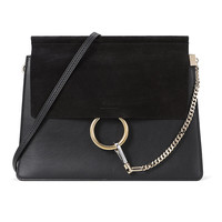 Chloé 蔻依 FAYE系列女士牛皮绒面拼接磁扣斜挎单肩包CHC17SS231H2O 001 黑色
