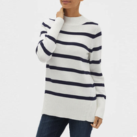 Gap 盖璞 女装宽松半高领套头毛衣 526178 海军蓝条纹 170/100A(L)