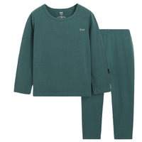 Miiow 猫人 男女童通用圆领长袖秋衣套装 2件套 暗绿 码