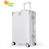 PointKid 铝框直角拉杆箱男女24英寸商务出差行李箱万向轮旅行箱简约时尚托运箱 LM7029白色