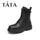 Tata/他她2020冬时尚马丁靴绑带厚底高帮鞋女短靴YWM01DZ0 黑色 38