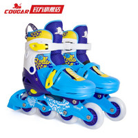 美洲狮溜冰鞋 欧盟品质 男女可调闪光儿童套装轮滑鞋滑冰旱冰鞋护具+头盔 蓝色 L码（L38-41）