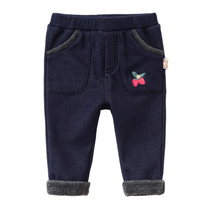 dave&bella 戴维贝拉 女童刺绣加绒休闲裤 DBZ15987 牛仔蓝 100cm