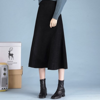 La Chapelle拉夏贝尔旗下春秋新款女式高腰显瘦纯色半截裙子A字半身裙中长款 S 黑色