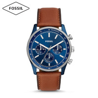 FOSSIL Fossil化石欧美官方正品皮表带三眼蓝表盘潮流男学生手表BQ2512