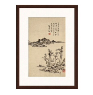 雅昌 王原祁《溪岸图》背景墙装饰画 茶褐色 55×75cm 宣纸