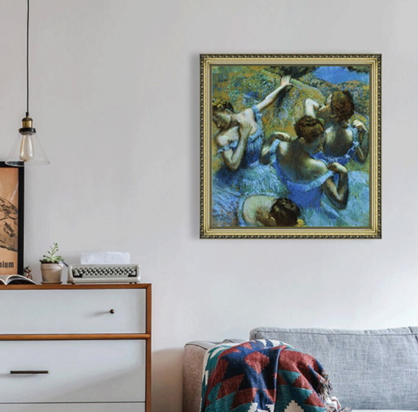 现代简约人物油画《蓝色舞者》 宫廷金 73×74cm