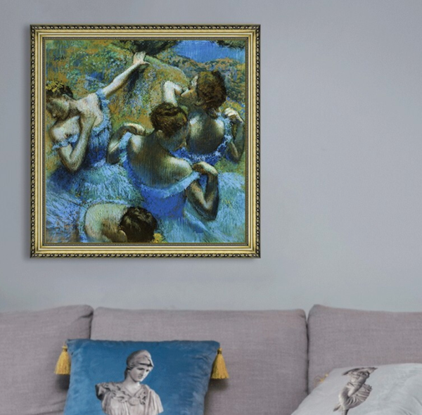 现代简约人物油画《蓝色舞者》 宫廷金 73×74cm