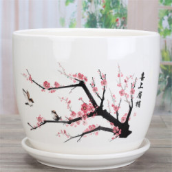 裕轩堂 陶瓷花盆带托盘 14cm