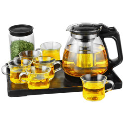 紫丁香 整套耐热加厚玻璃茶具套装家用功夫茶杯具花茶壶茶杯套装过滤带茶盘(九件套)WJ8122 *3件