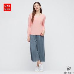 优衣库 女装 3D全棉V领针织衫(长袖) 435904 UNIQLO