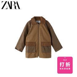 ZARA 新款 童装男童 拼接打蜡皮风衣外套 07901753700
