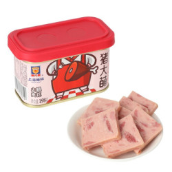 上海梅林 猪大萌 火腿午餐肉 火腿夹花 198g 大口吃肉午餐肉(送塑料叉子) 中华老字号 *5件