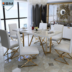 集百木 轻奢餐桌椅组合简约长方形不锈钢洽谈桌后现代客厅钢化玻璃桌子