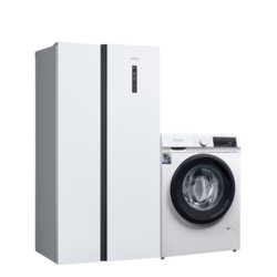 SIEMENS 西门子 冰洗套装 KA50NE20TI 对开门冰箱 502L 白色+WN54A1X02W 洗烘一体机 洗10kg烘7kg
