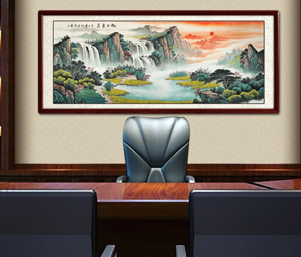 艺术品：手绘真迹 国画山水画客厅风景沙发背景办公室挂画 装裱218*88