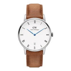 DW石英手表可调节日期皮质表带男士女士手表