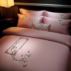新中式刺绣60支长绒棉套件全棉床单被套床上用品纯棉四件套