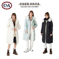 C&A时尚直筒毛领连帽中长款白鸭绒羽绒服女2020冬（369元/件）