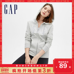 Gap女装LOGO保暖碳素软磨抓绒连帽卫衣秋冬女士时尚运动开衫上衣