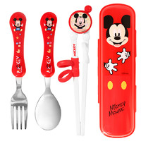 Disney 迪士尼 儿童学习叉勺筷四件套 米奇红