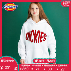 Dickies男女中大潮童立体字母毛巾绣抓绒宽松版加厚保暖连帽卫衣