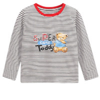 CLASSIC TEDDY 精典泰迪 儿童条纹胸花长袖T恤 白色深蓝条 140cm