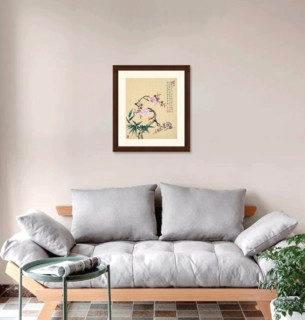 花卉国画《竹子桃花图》邹一桂 装饰画挂画壁画 茶褐色 42×47cm