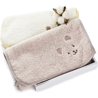 有机棉儿童毛巾2条装 A类安全标准婴幼儿用品纯棉面巾宝宝洗脸 26×52cm 绣花小熊