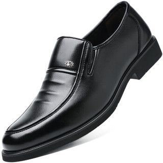 波图蕾斯(Poitulas)皮鞋男士英伦套脚商务休闲鞋轻便软底正装鞋 9526 黑色 41