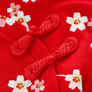 诺贝达冬季女童假两件网纱加绒连衣裙中国风新款儿童拜年汉服唐装 140 大红色