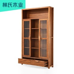 小客厅置物架现代简约新中式玻璃带门书柜落地实木框柜子组合CU1X