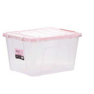 CHAHUA 茶花 收纳箱大号 衣服储物箱 衣物棉被整理箱子 玩具塑料箱透明58L 粉色 3支装