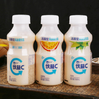 蒙牛优益C活菌型乳酸菌饮品发酵乳原味芦荟味330ml*12瓶装整箱